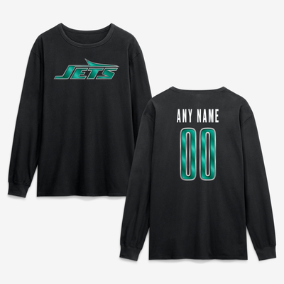 New York Jets  Metallic Mascot Personalized Name & Number Long Sleeve T-Shirt - Black