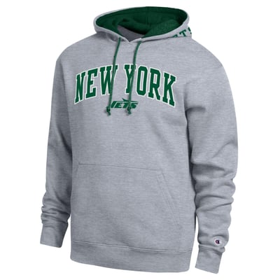  New York Jets Champion Contrast Hoodie - Heather Gray/Green