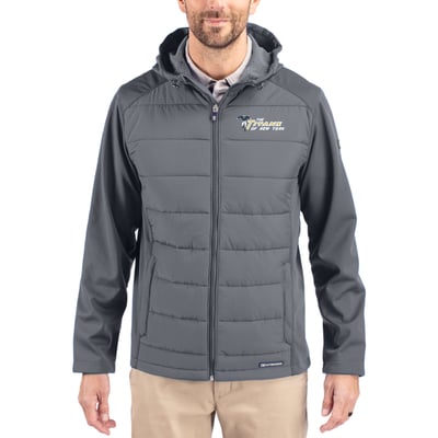 New York Jets Cutter & Buck Throwback Evoke Hybrid Eco Softshell Recycled Full-Zip Hoodie Jacket - Gray