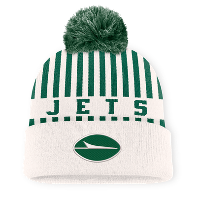 New York Jets Fanatics Streak Cuffed Knit Hat with Pom - Cream/Green