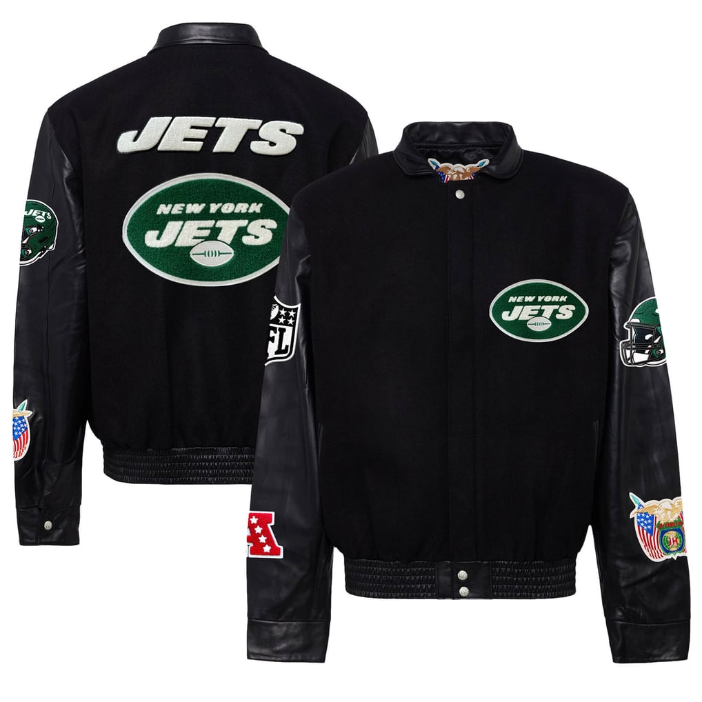  New York Jets Jeff Hamilton Wool & Leather Full-Snap Varsity Jacket - Black