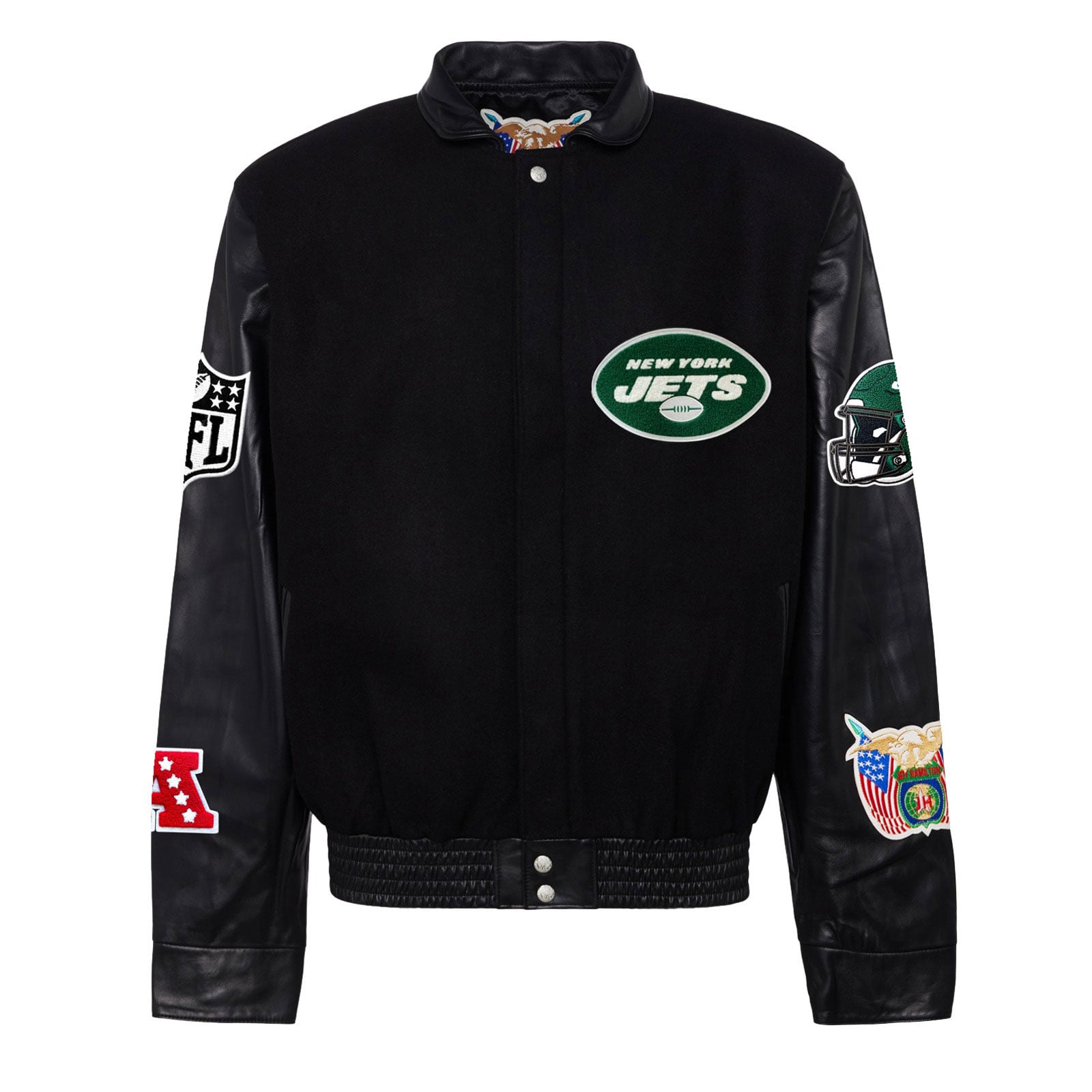 Men's New York Jets Jeff Hamilton Black Wool &amp; Leather Full-Snap Varsity  Jacket