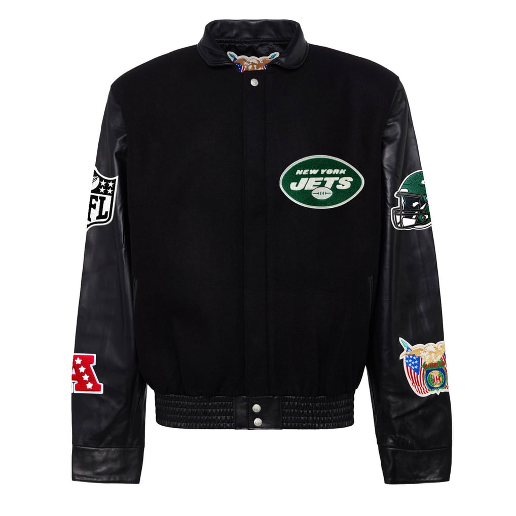  New York Jets Jeff Hamilton Wool & Leather Full-Snap Varsity Jacket - Black