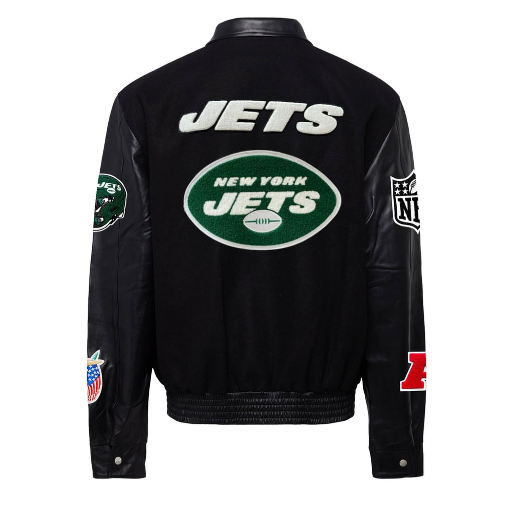  New York Jets Jeff Hamilton Wool & Leather Full-Snap Varsity Jacket - Black