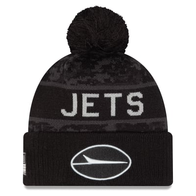 New York Jets New Era 2026 Salute To Service Cuffed Knit Hat with Pom - Black