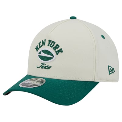 New York Jets New Era Arch 9FORTY A-Frame M-Crown Adjustable Hat - Cream/Green