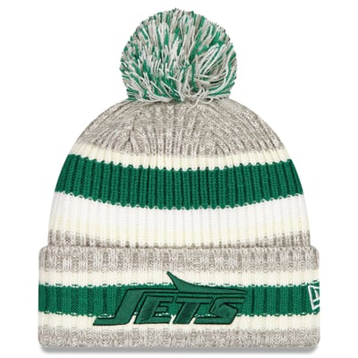 New York Jets New Era Stripe Cuff Knit Hat with Pom - Green/Gray