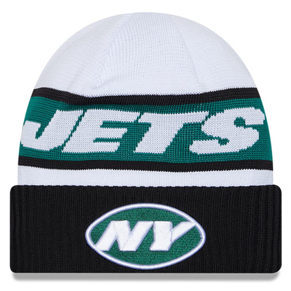  New York Jets New Era 2023 Sideline Tech Cuffed Knit Hat - White/Black