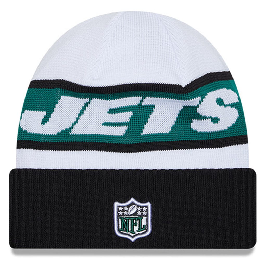  New York Jets New Era 2023 Sideline Tech Cuffed Knit Hat - White/Black
