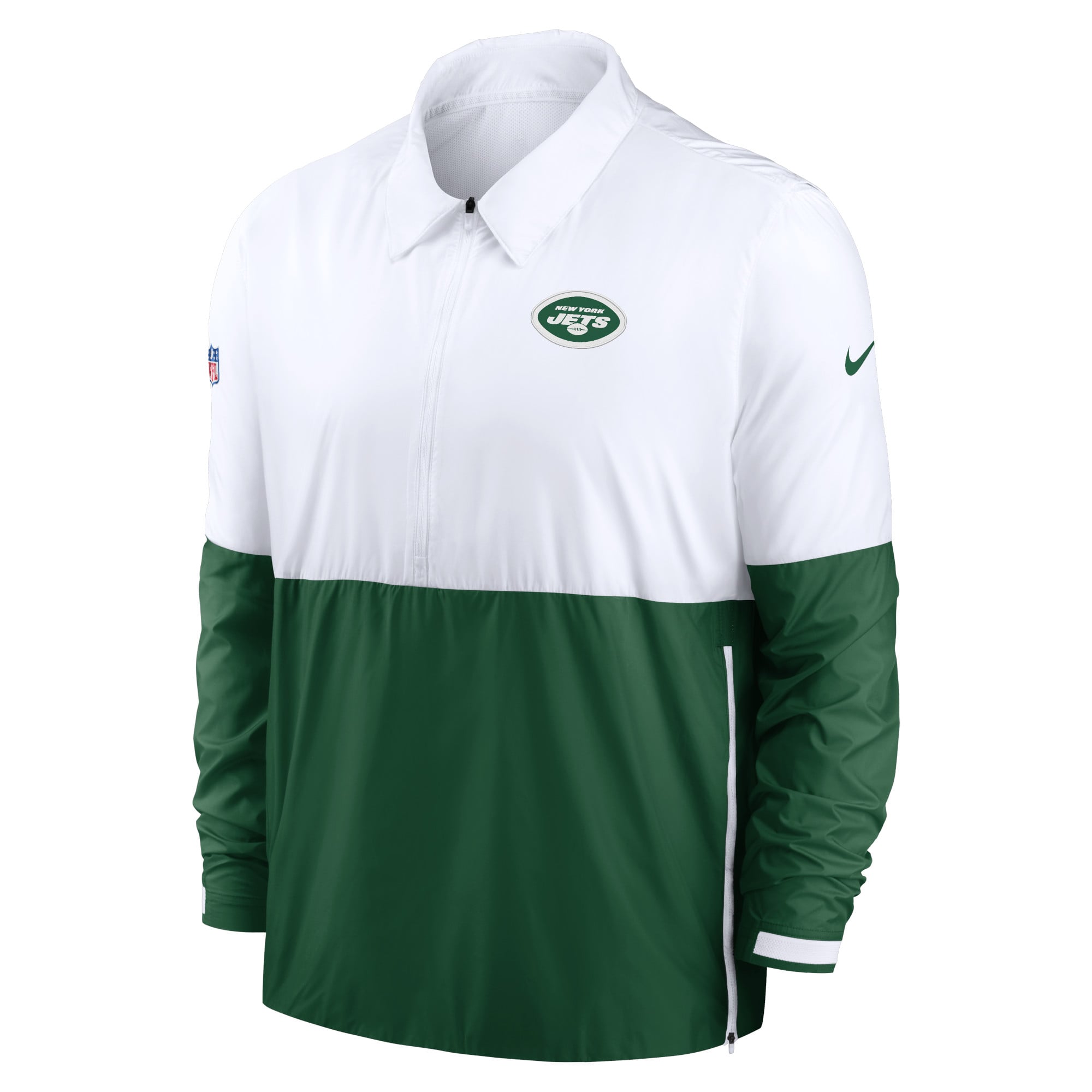 Men's Nike White/Green New York Jets Sideline Coaches Half-Zip Jacket