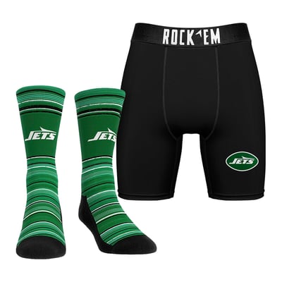  New York Jets Rock Em Primary Crew Socks & Boxer Briefs Combo Pack