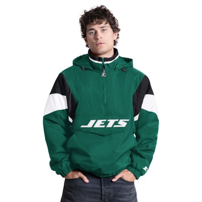 New York Jets Starter The Throwback Half-Zip Hooded Jacket - Green