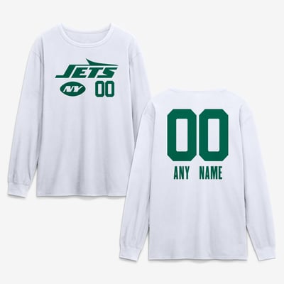 New York Jets  Touchdown Wordmark Personalized Name & Number Long Sleeve T-Shirt - White