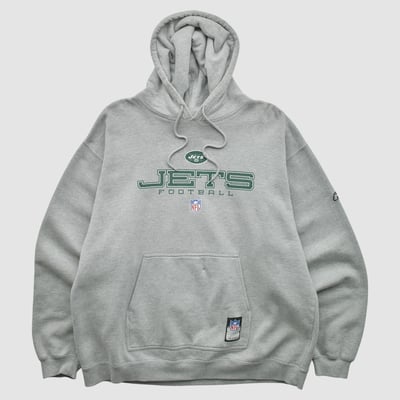 New York Jets Reebok 2000s Hooded Pullover Sweatshirt - Gray - 2XL by Fanatics Real Vintage