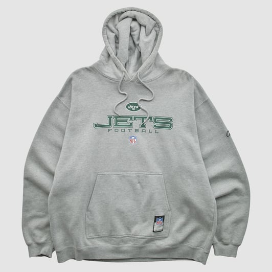 New York Jets Reebok 2000s Hooded Pullover Sweatshirt - Gray - 2XL by Fanatics Real Vintage