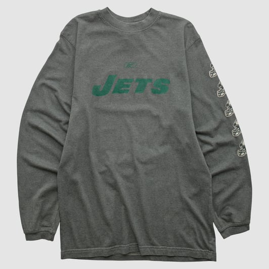 New York Jets Reebok 2000s Long Sleeve T-shirt - Dark Heather Gray - XS by Fanatics Real Vintage