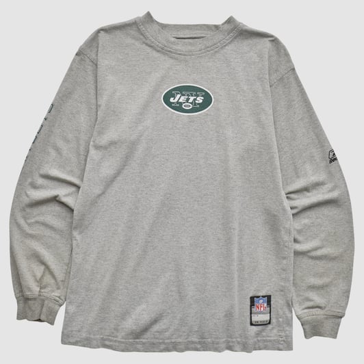 New York Jets Reebok 2000s Long Sleeve T-shirt - Heather Gray - S by Fanatics Real Vintage