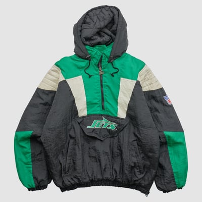 New York Jets Starter 90s Hooded 1/2 Zip Jacket - Green - 2XL by Fanatics Real Vintage