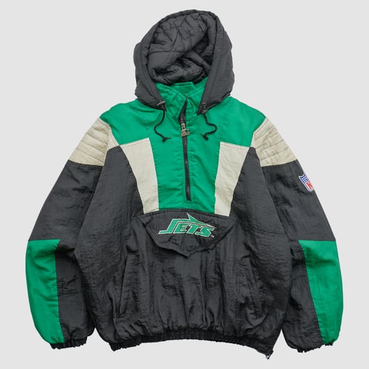 New York Jets Starter 90s Hooded 1/2 Zip Jacket - Green - 2XL by Fanatics Real Vintage