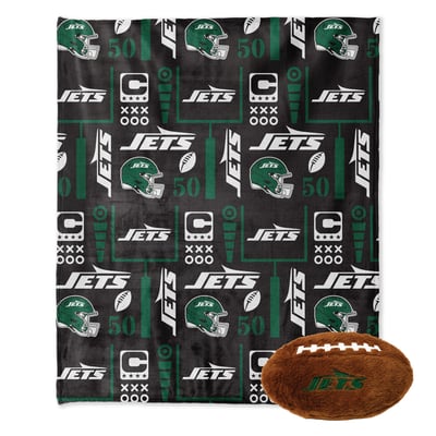 New York Jets Pegasus 50" x 60" Blackout Team Spirit Ultra Soft Throw & Plush Football Combo Pack