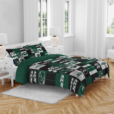New York Jets Pegasus Patchwork Plaid Three-Piece Full/Queen Bed in a Bag Set
