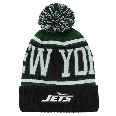New York Jets Outerstuff Preschool True Edge Cuffed Knit Hat with Pom - Black