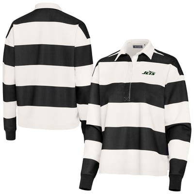 New York Jets Antigua Women's Banner Rugby Long Sleeve Polo - Black/Cream