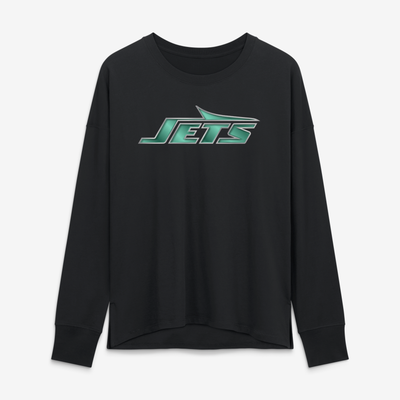 New York Jets Women's Metallic Mascot Long Sleeve T-Shirt - Black