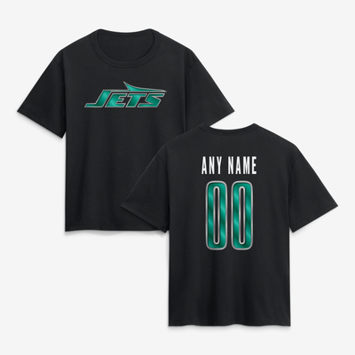 New York Jets Women's Metallic Mascot Personalized Name & Number T-Shirt - Black