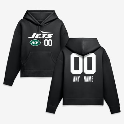 New York Jets Women's Touchdown Wordmark Personalized Name & Number Hoodie - Black