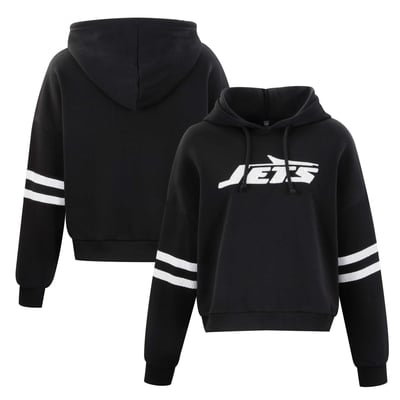 New York Jets FABGATING by Cuce Women's Cropped Sequins Hoodie - Black