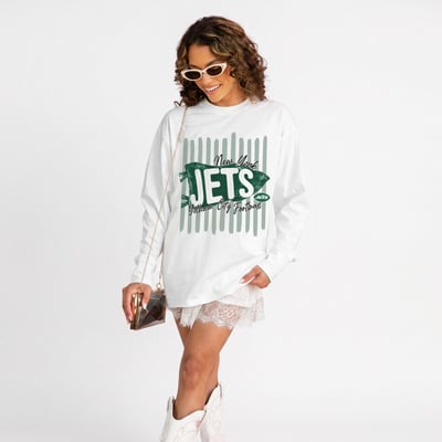New York Jets Gameday Couture Women's Rally Stripe Oversized Long Sleeve T-Shirt - White
