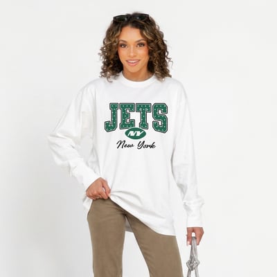 New York Jets Gameday Couture Women's Sweet Spot Oversized Long Sleeve T-Shirt - White
