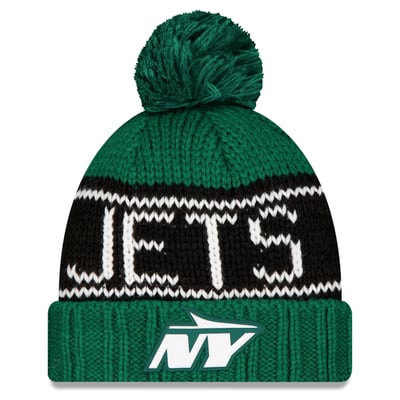 New York Jets New Era Women's 2026 Sideline Cold Weather  Cuffed Knit Hat with Pom - Green