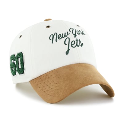 New York Jets Stoney Clover Lane x '47 Women's Cursive Clean Up Adjustable Hat - Cream/Tan