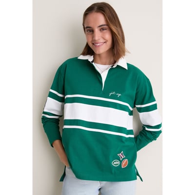 New York Jets Tuckernuck Women's Rugby Long Sleeve Polo - Green