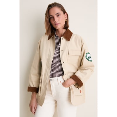 New York Jets Tuckernuck Women's Full-Snap Barn Jacket - Stone