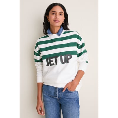 New York Jets Tuckernuck Women's Stripe Sweatshirt - White/Green