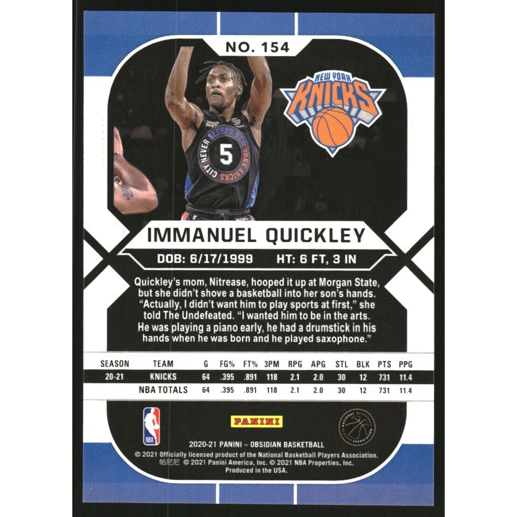 2020-21 Panini Obsidian #154 Immanuel Quickley RC