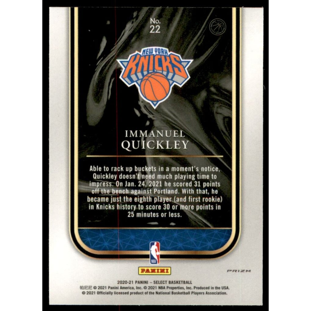 2020-21 Select Rookie Selections Prizms Silver #22 Immanuel Quickley