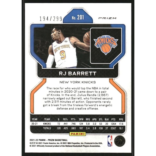 2021-22 Panini Prizm Prizms Red #201 RJ Barrett