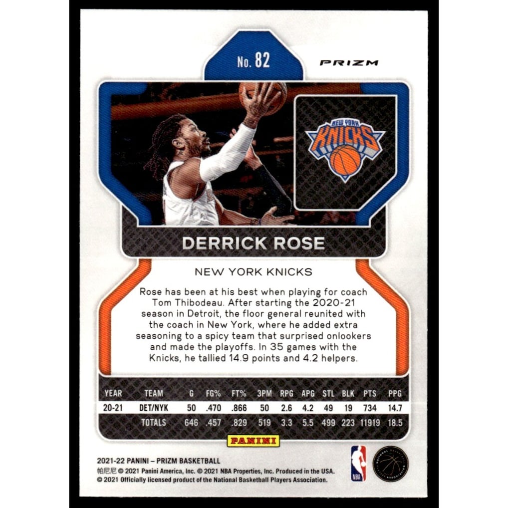 2021-22 Panini Prizm Prizms Silver #82 Derrick Rose