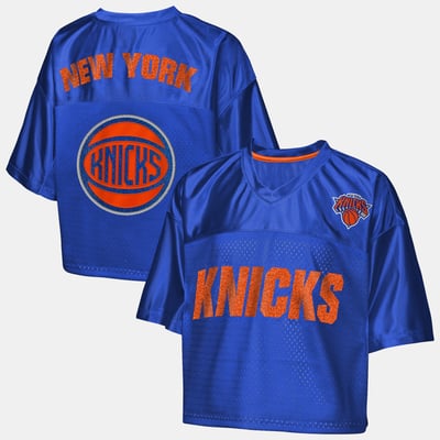 New York Knicks Outerstuff Girls Youth Points in Paint Crop V-Neck T-Shirt - Blue
