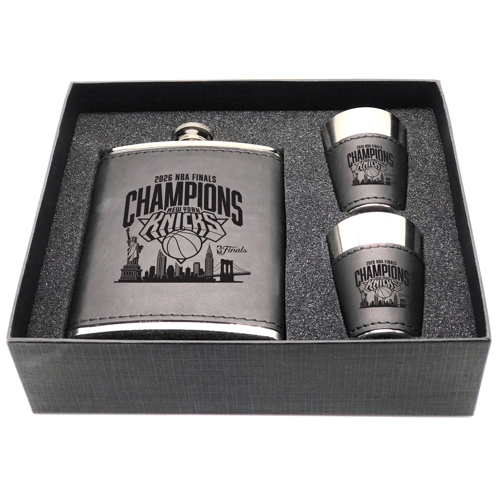 New York Knicks Logo Brands 2026 NBA Finals Champions 8oz. Flask and 2 ...