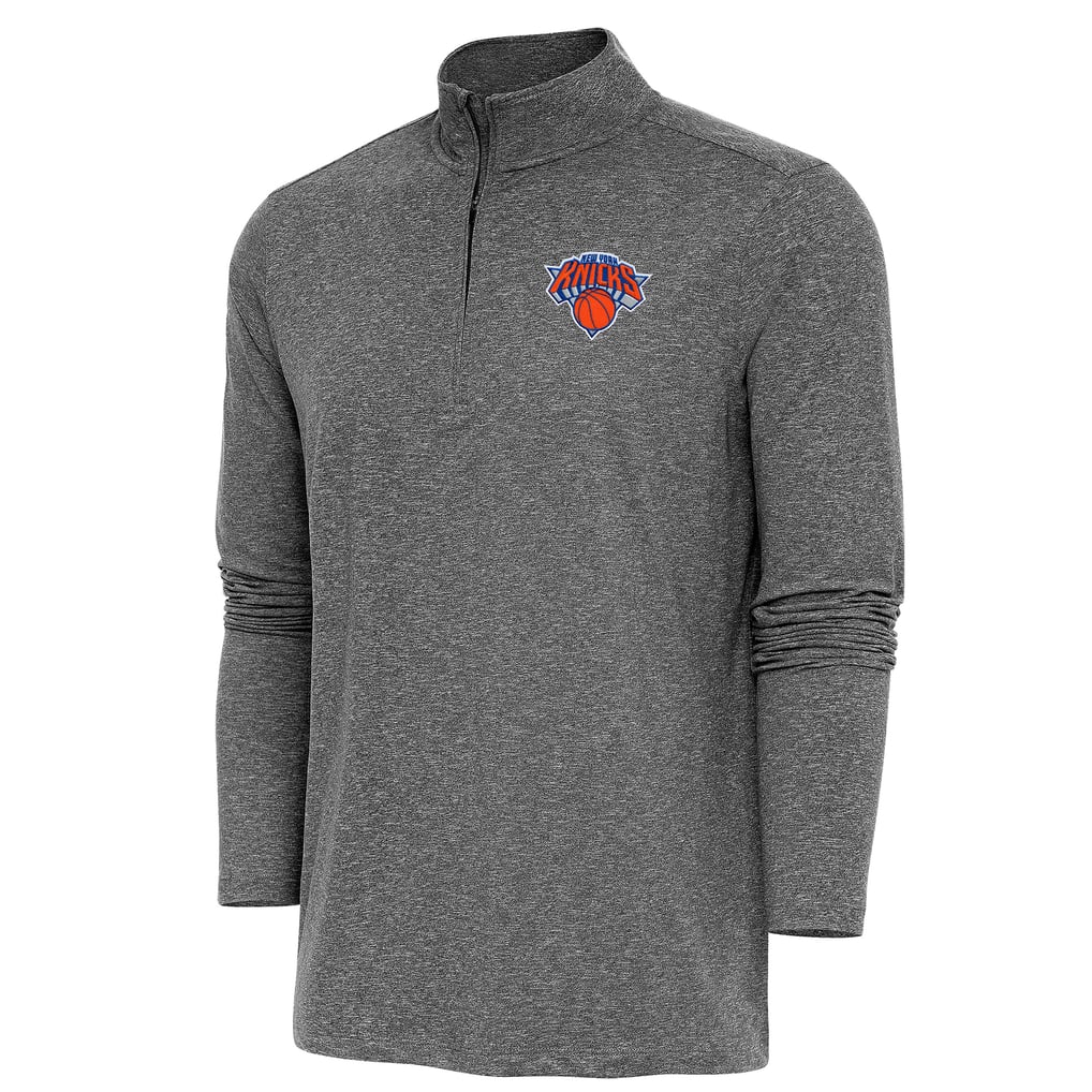  New York Knicks Antigua Hunk Quarter-Zip Pullover Top - Heather Black