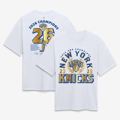 New York Knicks Fanatics 2026 NBA Finals Champions Banner Makers Heavyweight Roster T-Shirt - White