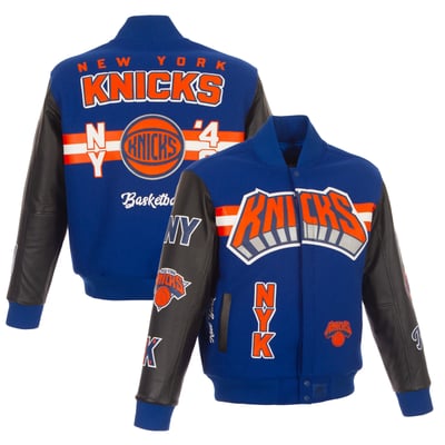 New York Knicks JH Design Full-Zip Wool & Leather Jacket - Blue/Black