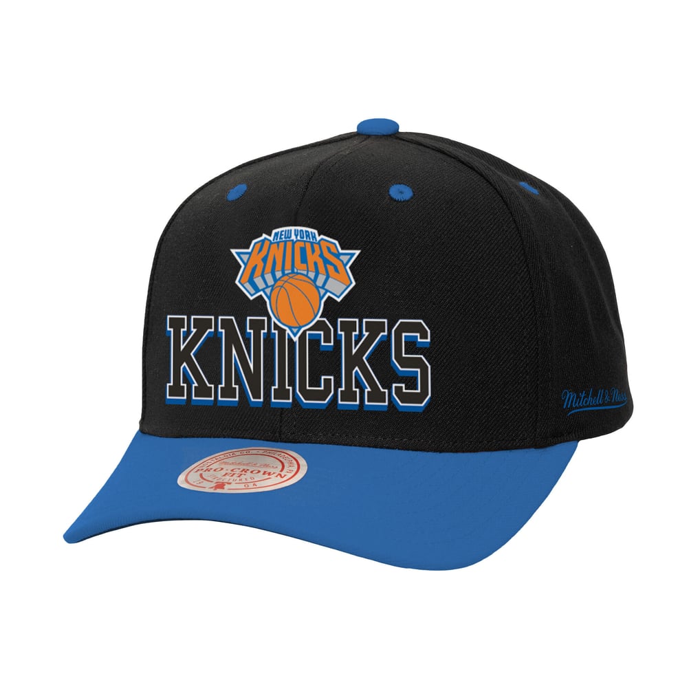 New York Knicks Mitchell & Ness Backside Script 2-Tone Pro Crown Adjustable Hat - Black/Blue