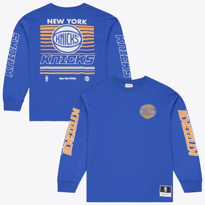 New York Knicks Mitchell & Ness  Triple Check Long Sleeve T-Shirt - Blue
