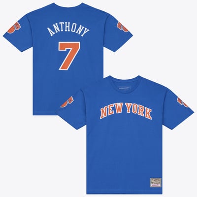 Carmelo Anthony New York Knicks Mitchell & Ness Hardwood Classics Name & Number Classic T-Shirt - Blue
